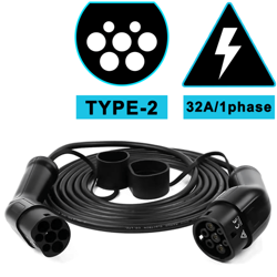 Kabel do ładowania pojazdów Typ 2 – Typ 2, 32 A, 1 faza